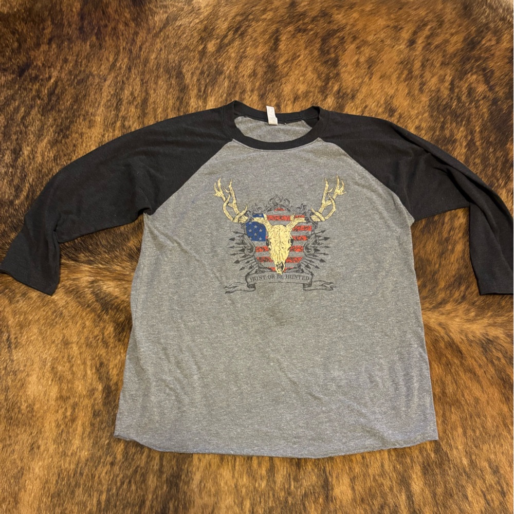 Patriotic Gray and Black Raglan Tee